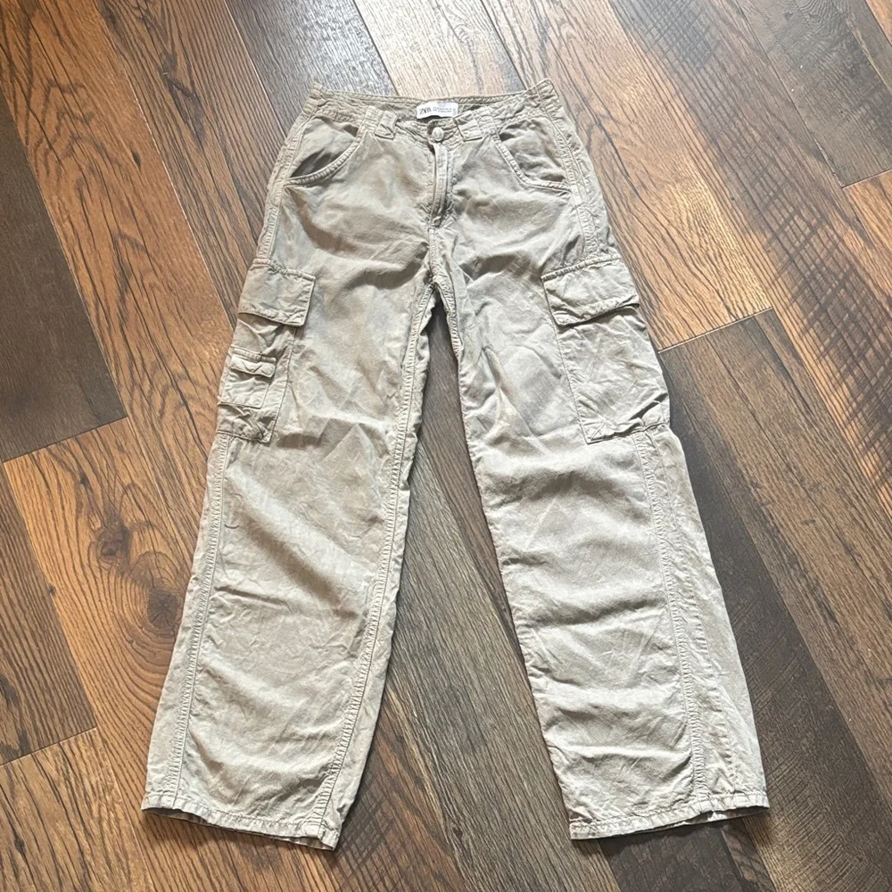 Zara Tan Cargo Pants Utility Pants Linen Lyocel Cotton Blend Women’s Size 0